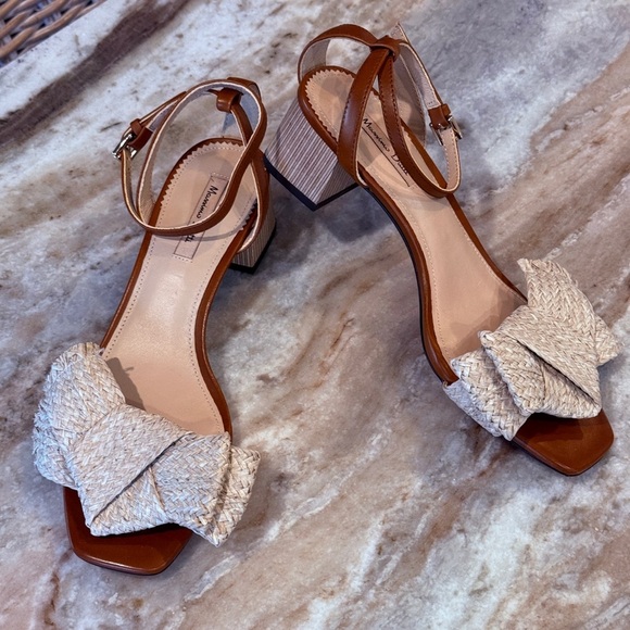 Women’s Massimo Dutti raffia brown leather heeled sandals- Size 37 - Picture 3 of 9